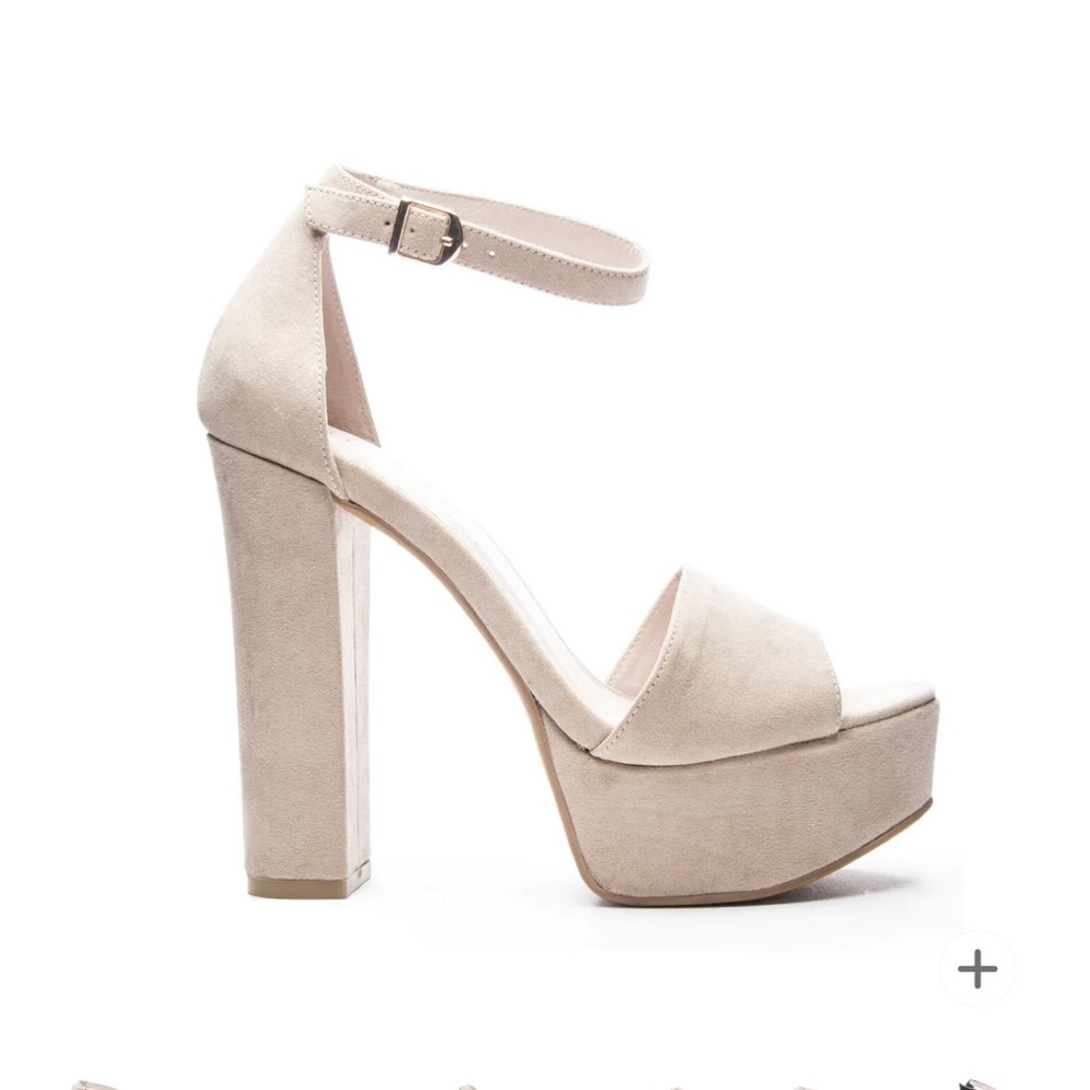Chinese Laundry beige tan suede 9.5M platform heel shoes